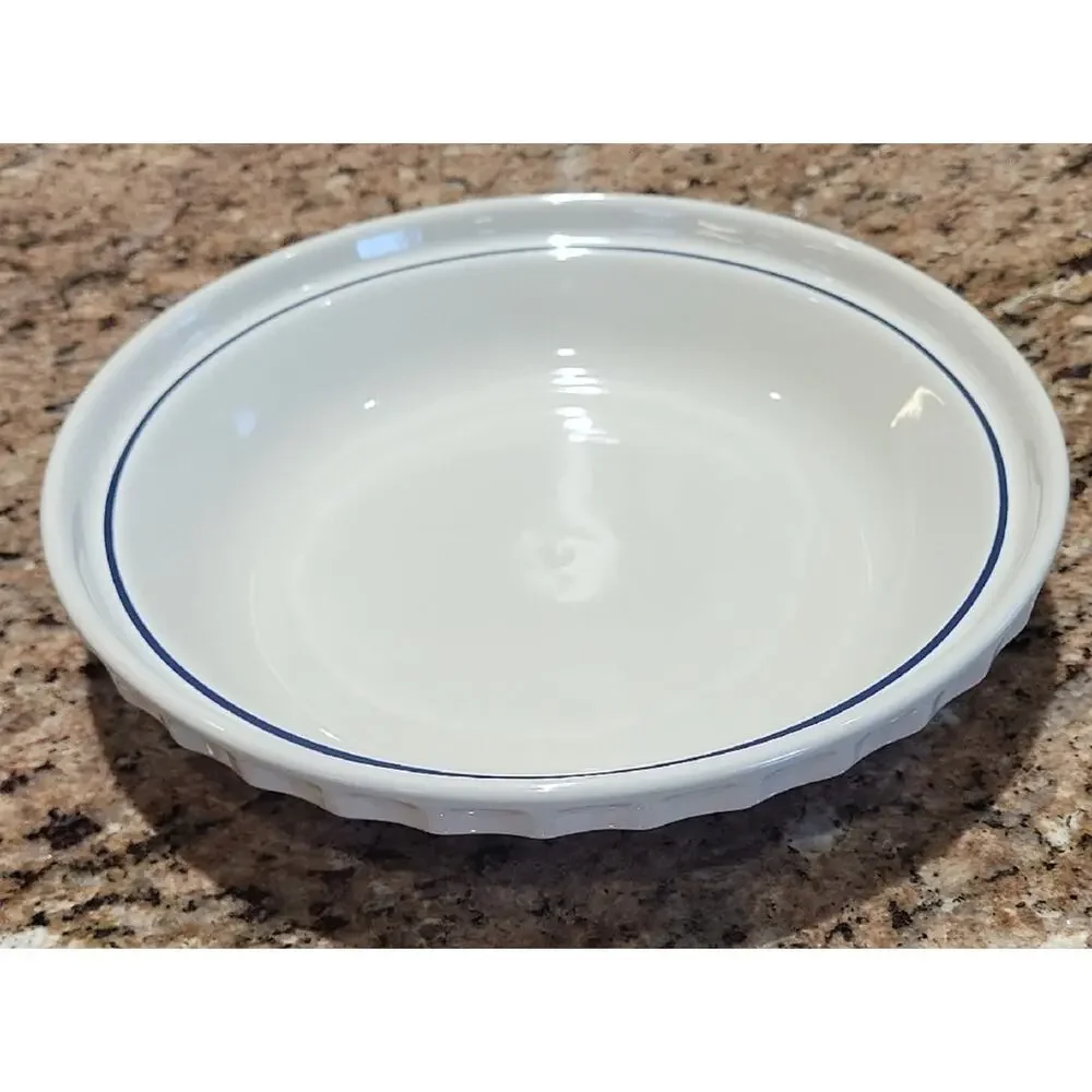 Longaberger Blue Woven Heritage Pie Plate Cream & Blue Ceramic Baking Dish USA